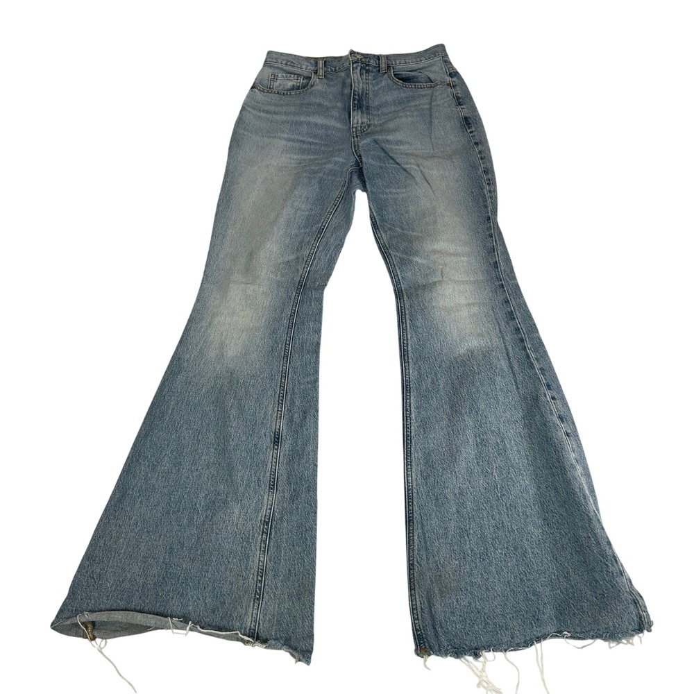 PacSun Stretch High Rise Flare Jeans Light Wash Raw Hem Size 26